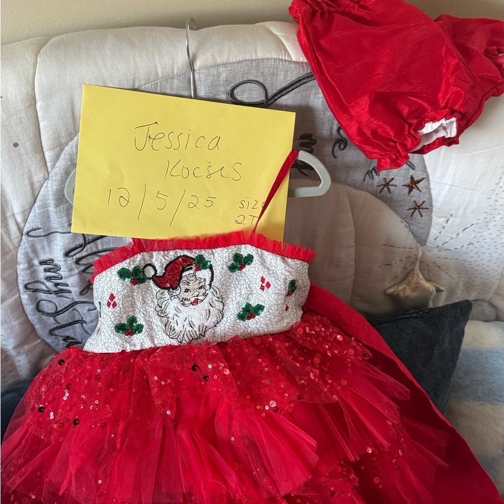 Oh Shana! Red Santa Dress with Sequins Poof and Bloomers 2T - Picture 5 of 8